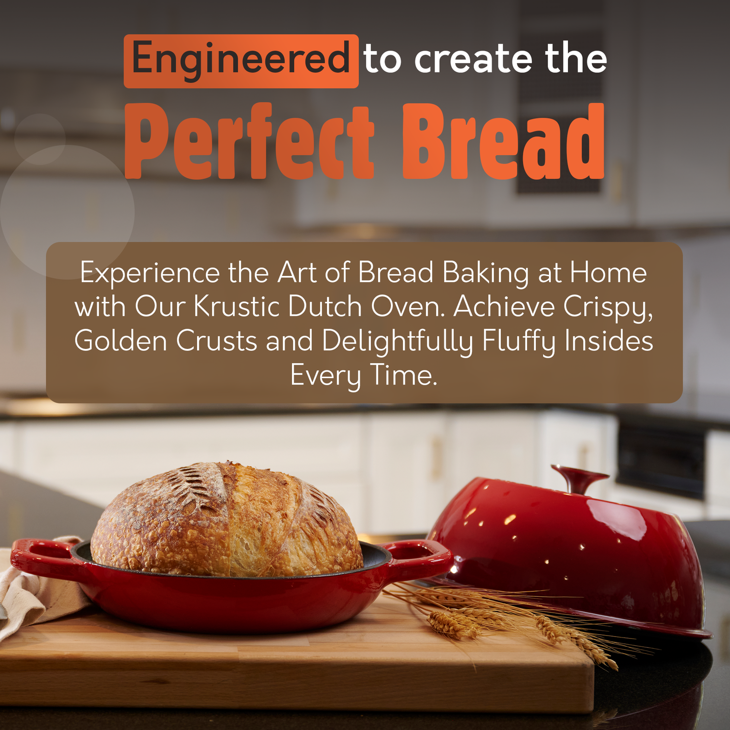 Krustic Enameled Cast Iron Dutch Oven for Sourdough Bread Baking